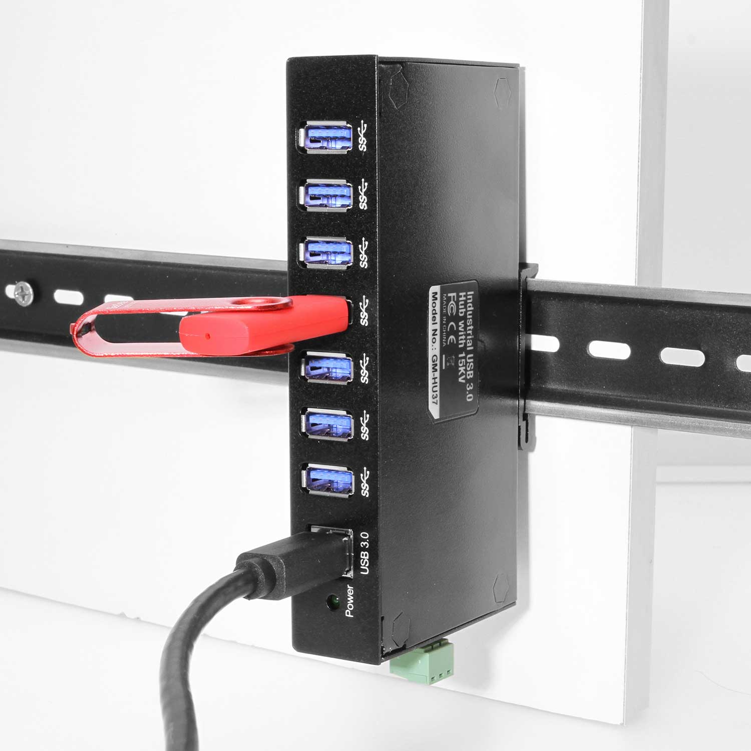 USB-C 7 Port Hub Surge Protected 3 Type-C and 5 Type-A Ports - DIN Rail  Mounting