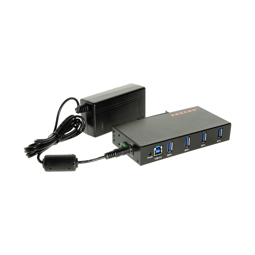 USB 3.0 Rugged Industrial Din Rail Mount Hub w/Power Adapter