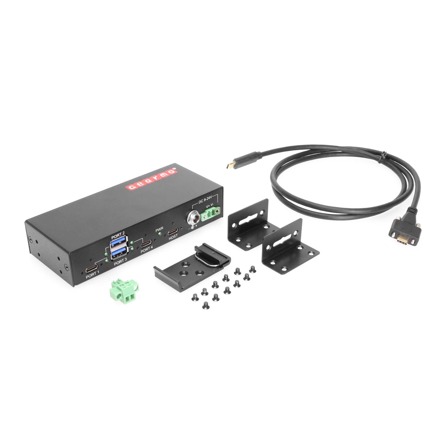 4 Port Industrial USB 3.2 Gen 2 Type-C Hub w/ Screw-Locking Ports & Status  LEDs - Coolgear