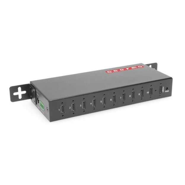 10-Port USB 3.2 Gen 2 Type-C Industrial Surface & DIN-Rail Mount Hub w/ ESD Surge Protection